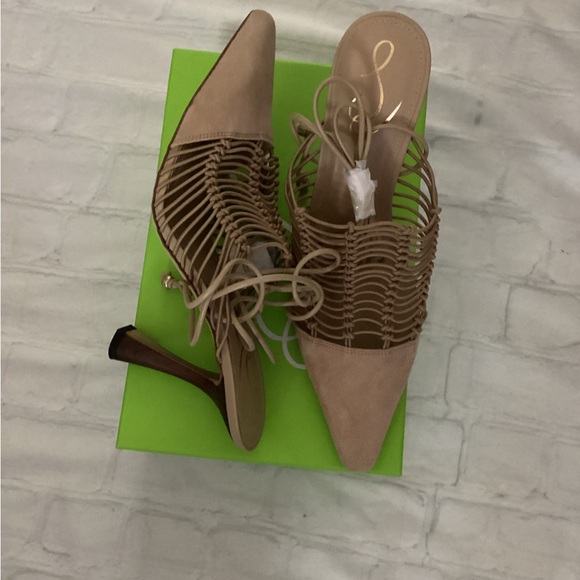 Sam Edelman Shoes - SAM ELDELMAN Woven Pointed-Toe Lace-Up Mules in Beige
